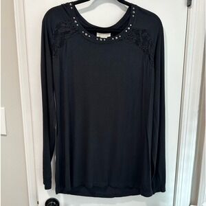 Ariat Black Long‎ Sleeve Top XL Lace Detail Studded Accents Casual